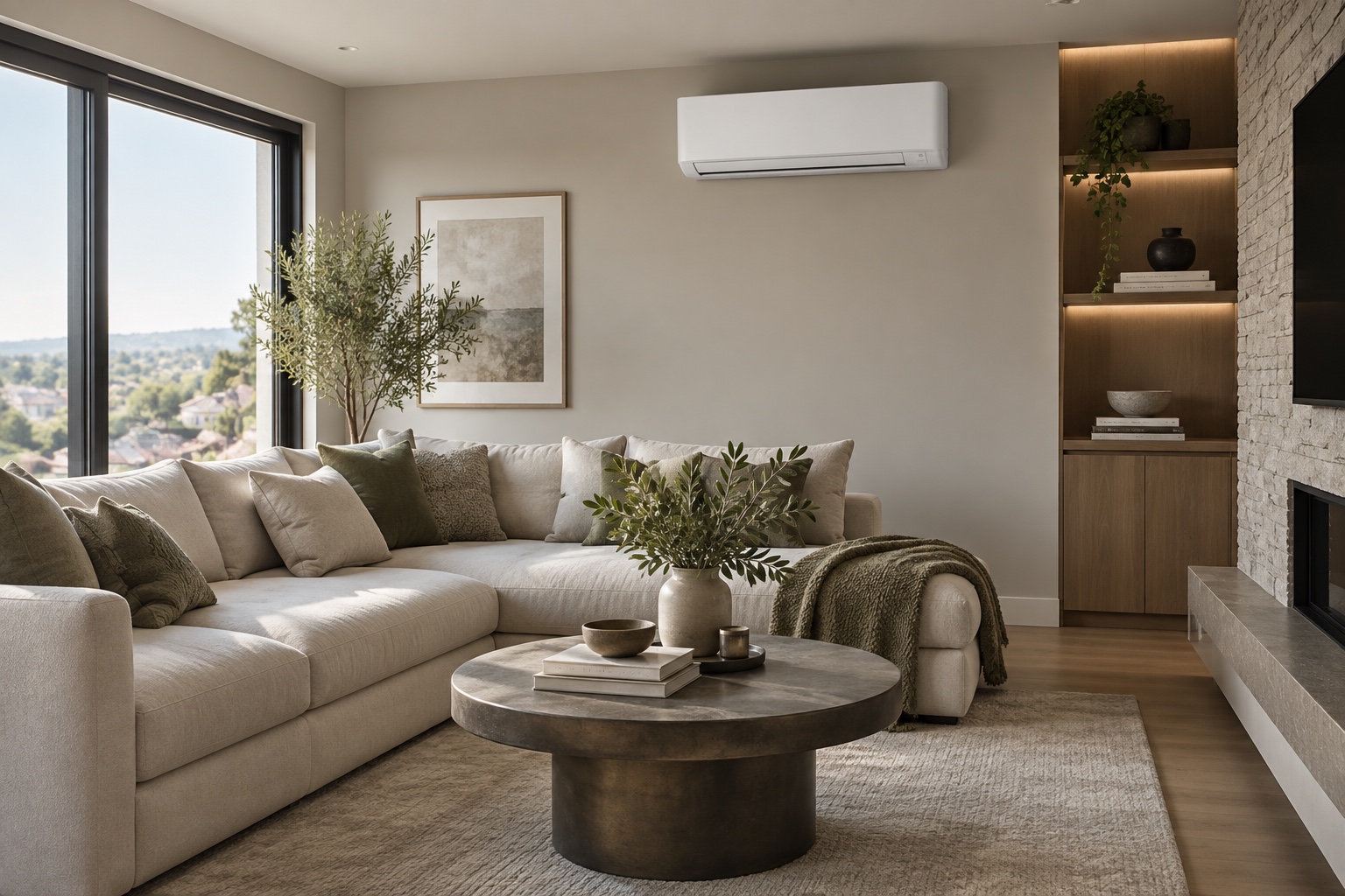 Modern wall-mounted air-conditioning system in a contemporary living room